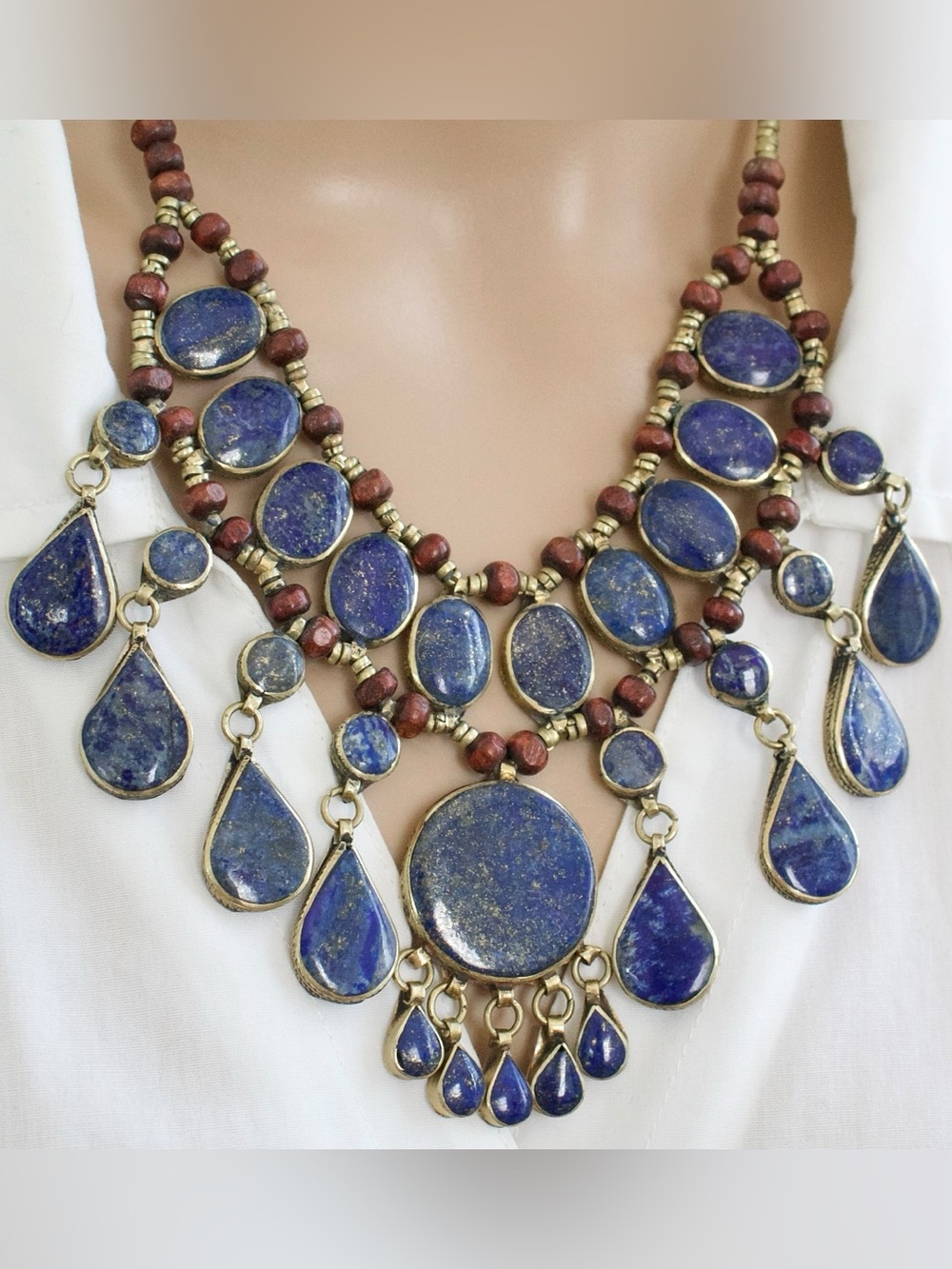Vintage Afghan Lapis Lazuli Bib Necklace